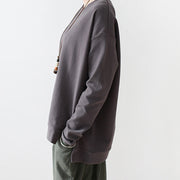 dark grey short sweat shirts woman oversize pullover cotton tops