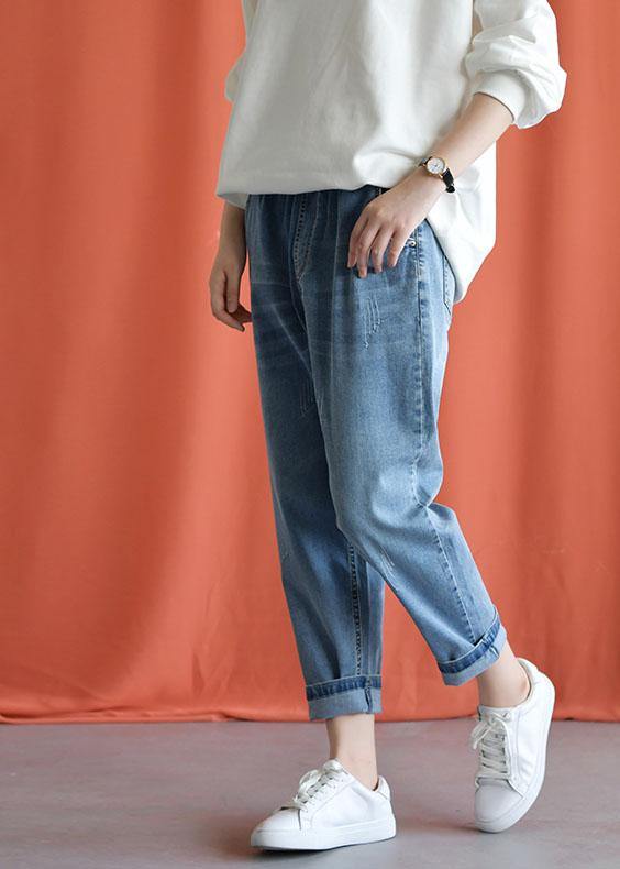 denim blue 2019 new wild elastic waist pants - bagstylebliss