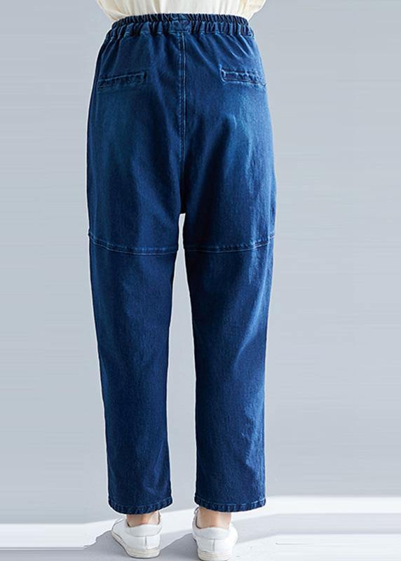 denim blue vintage women pants elastic waist patchwork trousers - bagstylebliss