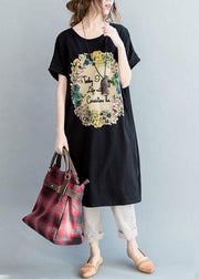 diy Black Side Open Letter O Neck Vacation Cotton Dresses - bagstylebliss