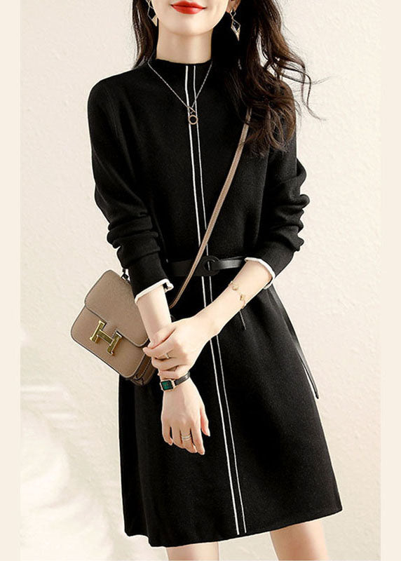 diy Black fashion tie waist Dress Winter