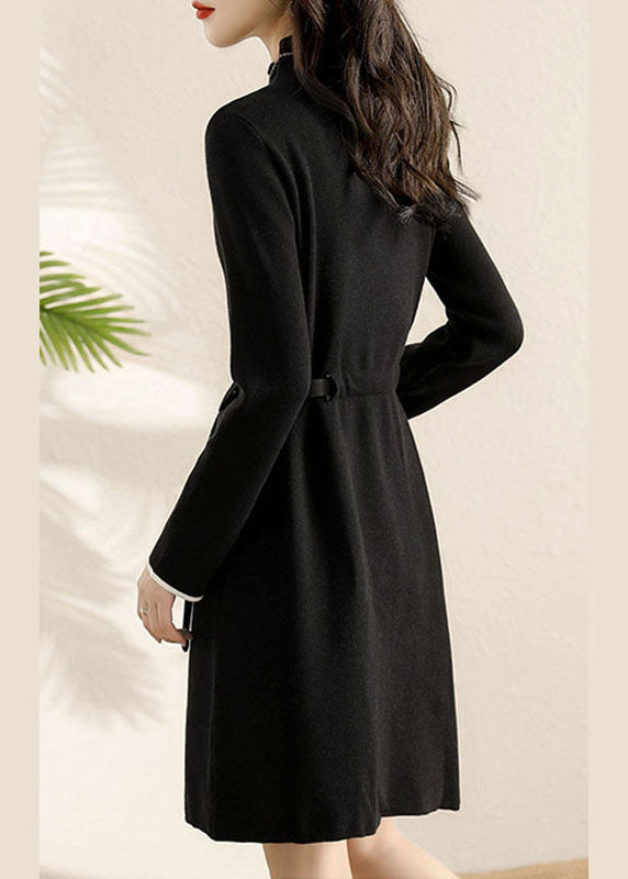 diy Black fashion tie waist Dress Winter