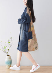 diy Blaue Patchwork-Trenchcoats mit V-Ausschnitt Frühling