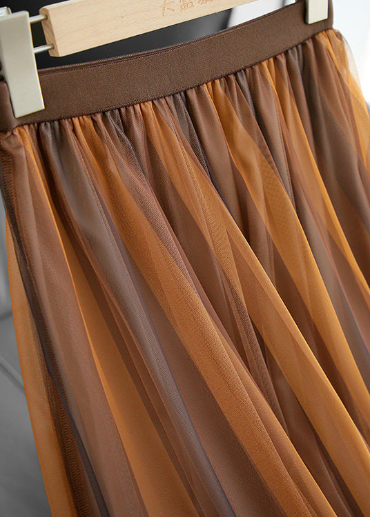 diy Chocolate High Waist Print Pleated Fall Skirt