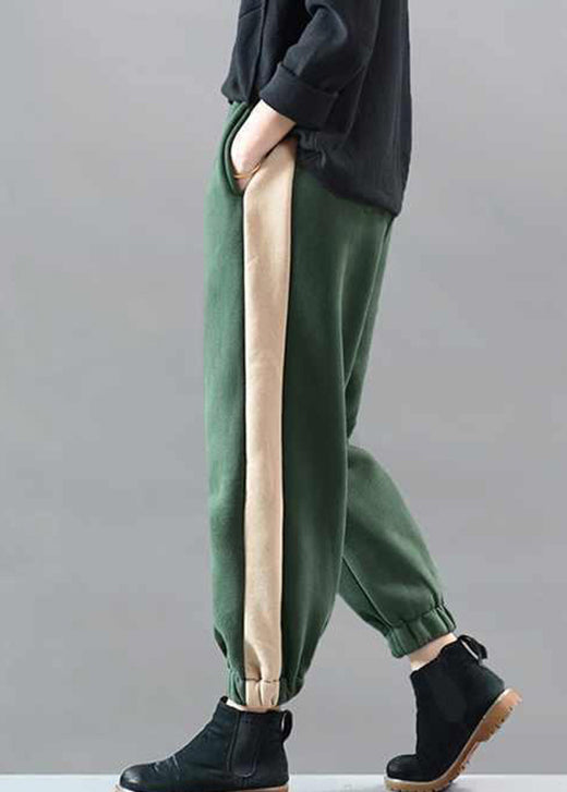 diy Green Elastic Waist Patchwork Jogging Winter Pants