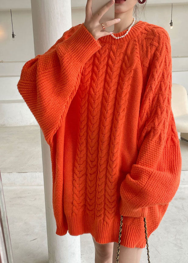 diy Orange O-Neck cozy Knitted Dress Winter