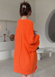 diy Orange O-Neck gemütliches Strickkleid Winter