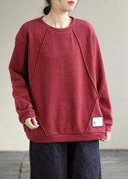 diy Red Blouse O Neck Patchwork Vestidos De Lino Spring Shirt - bagstylebliss