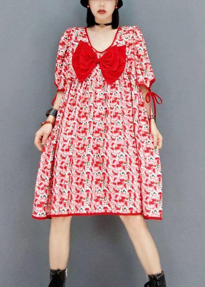 diy Red V Neck Print Half Sleeve Fall Dresses - bagstylebliss