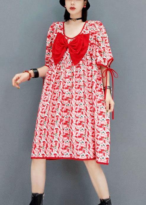 diy Red V Neck Print Half Sleeve Fall Dresses - bagstylebliss