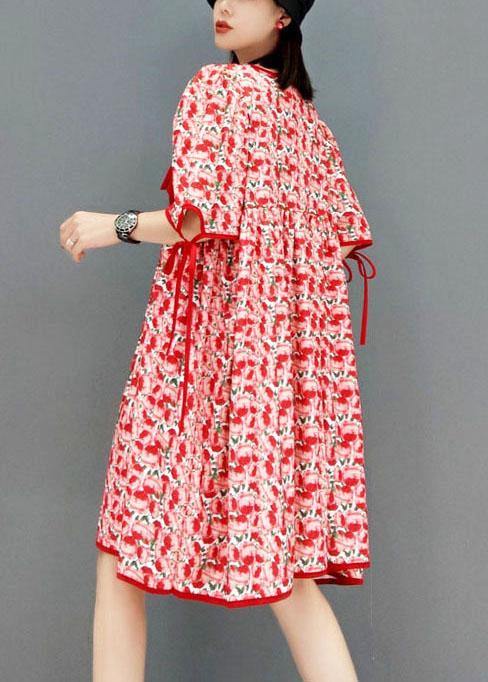 diy Red V Neck Print Half Sleeve Fall Dresses - bagstylebliss