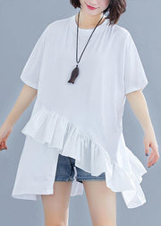 diy Ruffles asymmetric cotton Wardrobes white top summer - bagstylebliss