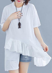 diy Ruffles asymmetric cotton Wardrobes white top summer - bagstylebliss