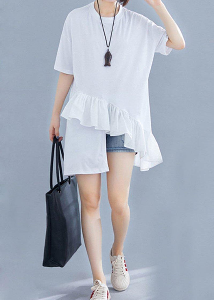 diy Ruffles asymmetric cotton Wardrobes white top summer - bagstylebliss