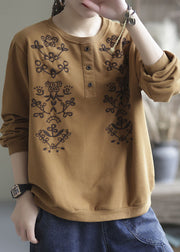 diy Yellow Embroideried Floral Cotton Tops Spring