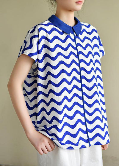 diy blue striped shirts women lapel women blouses - bagstylebliss