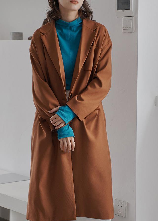 DIY Brown Fashion Tunics For Women Gifts Lapel Collar Fall Coat - bagstylebliss