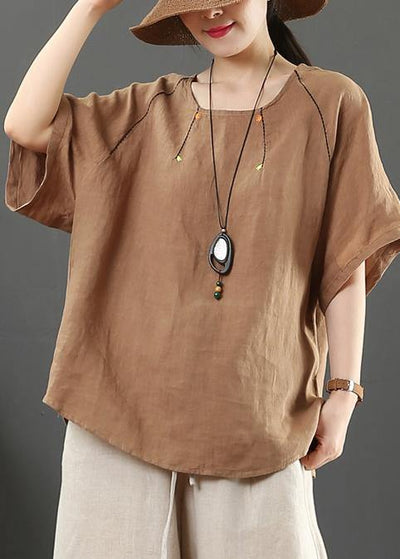diy chocolate cotton linen tunic pattern Fabrics o neck summer blouses - bagstylebliss