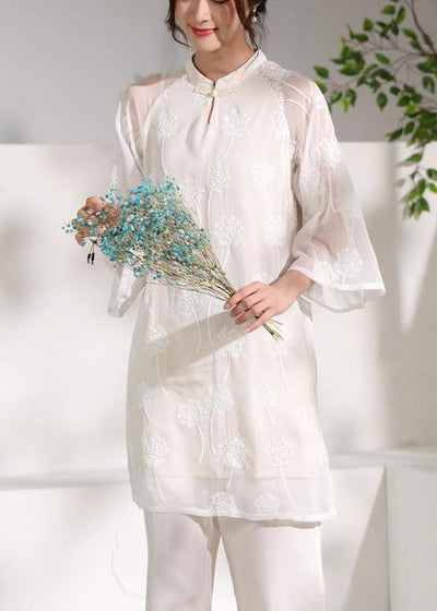 diy flare sleeve linen stand collar clothes Sleeve white embroidery Dress - bagstylebliss