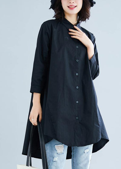 diy lapel asymmetric cotton linen clothes For Women black daily shirt - bagstylebliss