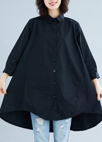 diy lapel asymmetric cotton linen clothes For Women black daily shirt - bagstylebliss