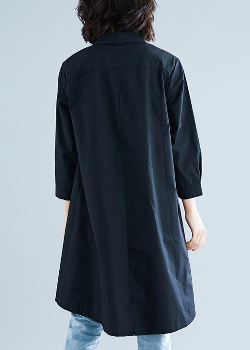 diy lapel asymmetric cotton linen clothes For Women black daily shirt - bagstylebliss