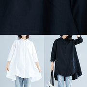 diy lapel asymmetric cotton linen clothes For Women black daily shirt - bagstylebliss