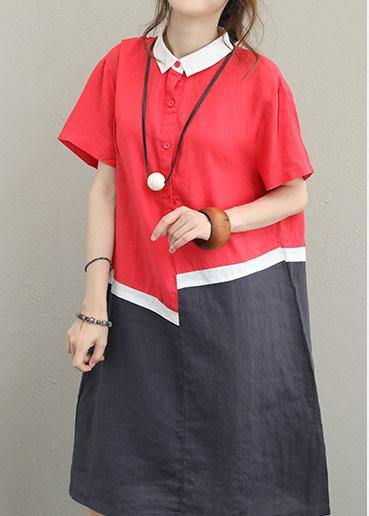 diy lapel patchwork linen Robes Christmas Gifts red Dress - bagstylebliss