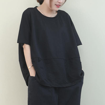 diy o neck Batwing Sleeve cotton summer top Inspiration black shirt - bagstylebliss