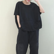 diy o neck Batwing Sleeve cotton summer top Inspiration black shirt - bagstylebliss