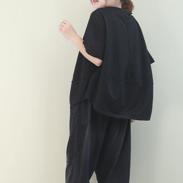 diy o neck Batwing Sleeve cotton summer top Inspiration black shirt - bagstylebliss