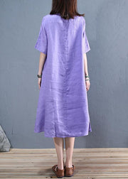 diy o neck asymmetric linen Long Shirts Work purple Dresses - bagstylebliss