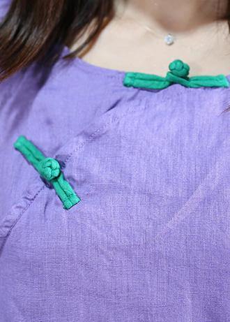 diy o neck asymmetric linen Long Shirts Work purple Dresses - bagstylebliss