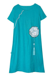 diy o neck tassel linen Robes Catwalk green embroidery Dresses - bagstylebliss