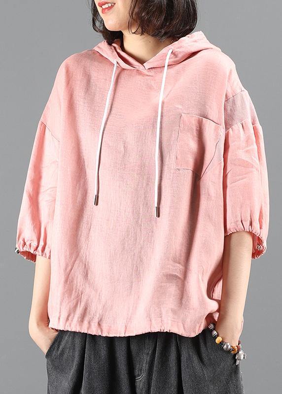 diy pink Blouse Neckline hooded half sleeve shirts - bagstylebliss