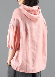 diy pink Blouse Neckline hooded half sleeve shirts - bagstylebliss