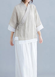 diy v neck half sleeve cotton linen clothes For Women nude blouses summer - bagstylebliss