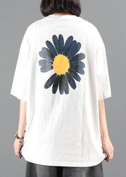 diy white Little daisy print tunics for women o neck Letter short top - bagstylebliss