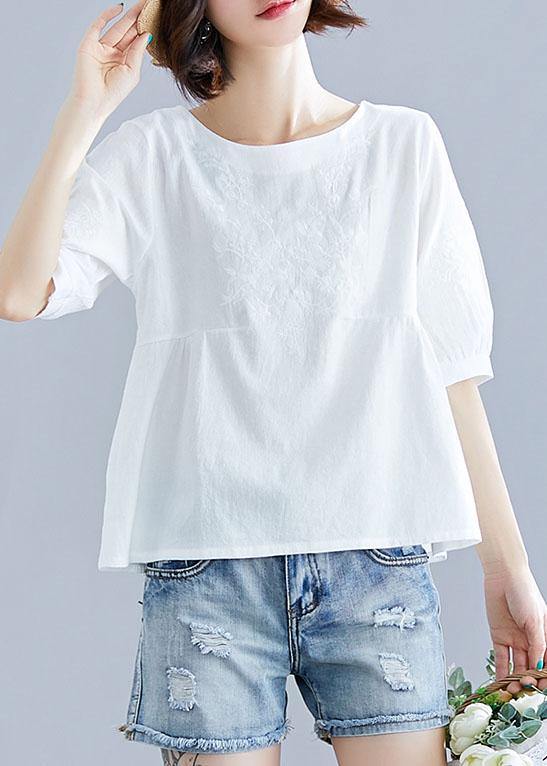 diy white cotton pattern o neck embroidery silhouette summer tops - bagstylebliss