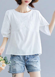 diy white cotton pattern o neck embroidery silhouette summer tops - bagstylebliss