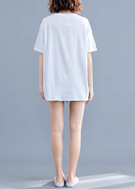 diy white print cotton clothes For Women o neck summer tops - bagstylebliss