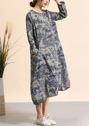 Khaki Oversized Floral Cotton Dresses Plus Size Shirt Dress Blouses