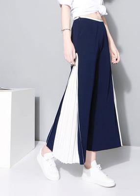 elegant blue chiffon loose wide leg pants loose patchwork trousers - bagstylebliss