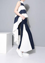 elegant blue chiffon loose wide leg pants loose patchwork trousers - bagstylebliss