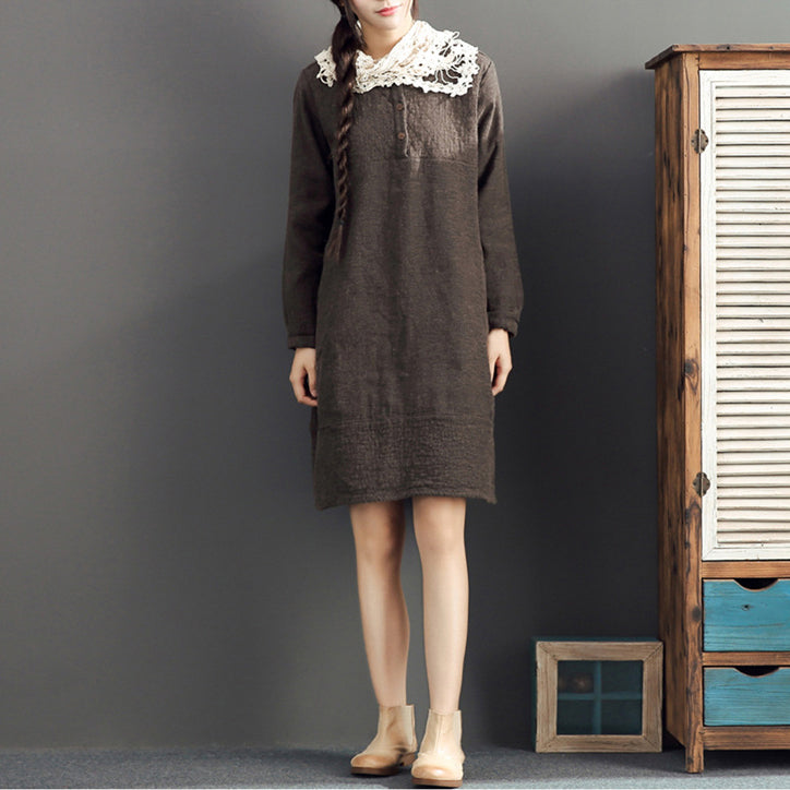 fall 2024 cotton warm dresses oversize o neck linen casual dres