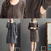 fall 2024 cotton warm dresses oversize o neck linen casual dres