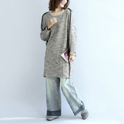 fall fashion 2024 casual knit cotton dresses light gray long sleeve sweater dress