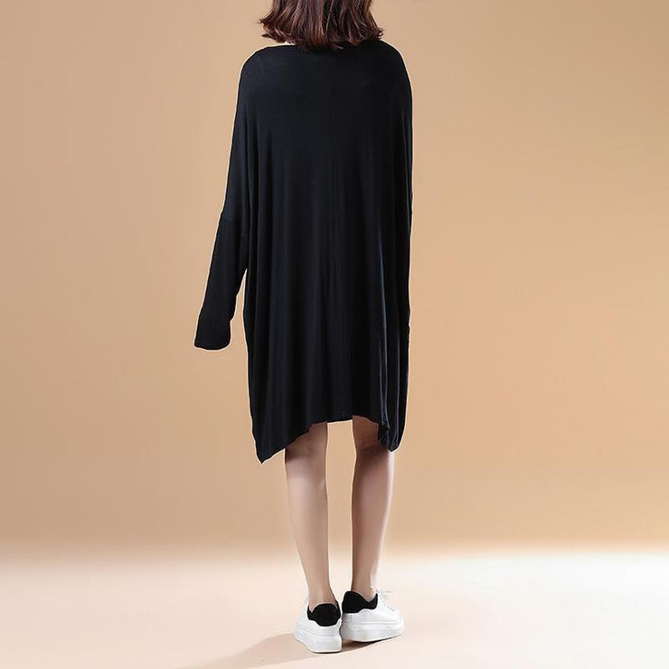 fall fashion black solid cotton dresses oversize long sleeve prints dress