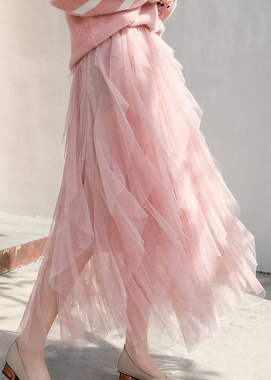 fashion Pink tulle pleated skirt Spring