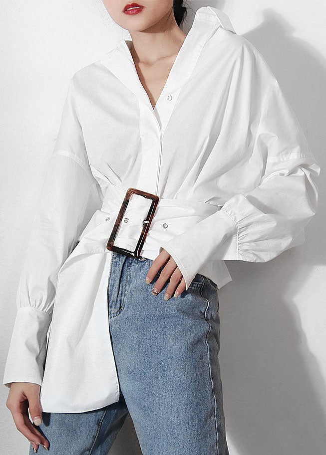 fashion White lantern sleeve Sashes Peter Pan Collar Shirts